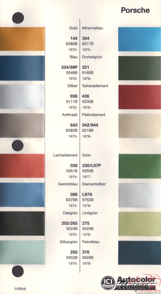 1970 - 1980 Porsche Paint Charts Autocolor